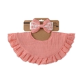Pink orange ruffled baby bib set with matching lace bow headband made of soft cotton muslin - Watermelon Red (DP310-19)