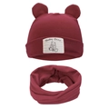 Infant knit bear ear hat and scarf set in deep burgundy red with Baby Bear patch - Burgundy (DP248-21)