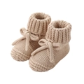 Cute khaki knitted baby shoes with soft soles and decorative bow ties for infants - One Size / Khaki (UU11-7)