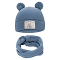 Baby knit beanie and scarf set in grey blue featuring cute bear ears and woven label - Dusty Blue (DP248-26)
