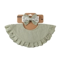 Sage green muslin baby bib and lace bow headband set on kraft display card - Sage Green (DP310-40)