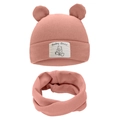 Pink infant beanie and scarf set with Baby Bear patch and 3D bear ear accents - Dust Pink (DP248-31)