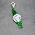 Dettaglio portachiavi a forma di orologio verde con chiusura a moschettone a cuore - Orologio Verde (Chiusura a Cuore)