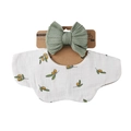 Cotton baby bib and headband set with olive leaf print and sage green bow detail - Olive Branch Print (DP309-1)