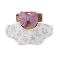 Baby bib set with purple floral pattern and matching large bow headband for infants - Purple Small Floral (DP309-3)