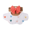 Infant bib and headband set with colorful heart pattern and pink bow on white gauze - Colorful Heart (DP309-5)