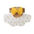 Baby cotton bib set with yellow floral print and matching knit bow headband - Yellow Small Floral (DP309-6)