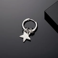 Macro view of silver stainless steel hoop earring with polished star pendant detail - Silver Star