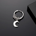 Detailed view of punk moon pendant earring in silver stainless steel on black background - Silver Moon