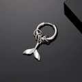 Polished silver stainless steel hoop earring featuring a movable fishtail whale tail charm - Silver Fish Tail