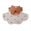 Infant beige rainbow muslin bib and caramel oversized bow headband set on kraft card - Simple Rainbow (DP309-9)