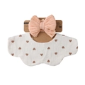 Infant cream heart print gauze bib and apricot bow headband set on display card - Brown Heart (DP309-11)