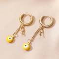 Golden stainless steel hoop earrings with yellow evil eye charms and cross chain pendants - Yellow Eye Female Symbol Charm / Gold