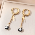 Golden hoop earrings with cross pendant and black evil eye bead for women - Black Eye Cross Charm / Gold