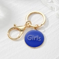 Pink Girls heart keychain with gold ring, blue enamel charm and lobster clasp accessory - Royal Blue Round Style (Girls)