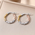 Twisted rope hoop earrings in tri-color gold, rose gold and silver stainless steel - Twisted Style