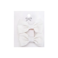 Pair of white cotton linen bow hair clips for girls on a minimalist display card - Pure White (PP286-1)