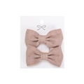 Pair of beige linen fabric bow hair clips for girls in a vintage forest style - Light Coffee (PP286-2)