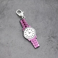 Pink metallic watch shaped acrylic keychain with heart clip on stone background - Rose Red Watch (Heart Clasp)
