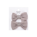 Set of two light brown linen floral bow hair clips for girls on a white display card - Linen Brown (PP286-3)