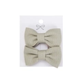 Set of two sage green floral cotton bow hair clips on a white presentation card - Olive Green (PP286-4)