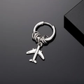 Punk style stainless steel hoop earring with silver airplane pendant and small metal rings - Silver Airplane