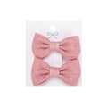 Set of two pink cotton floral bow hair clips for girls displayed on white cardstock - Pale Pink (PP286-5)