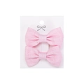 Set of two pink checkered fabric bow hair clips for girls on a white card - Macaron Pink (PP286-7)