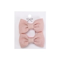 Set of two pink floral cotton bow hair clips on a white card display for girls - Light Pink Linen (PP286-8)