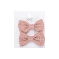 Pink checkered cotton bow hair clips for girls set on a white display card - Pink Small Check (PP286-10)