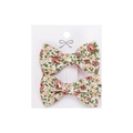 Floral cotton bow hair clips set with pink and yellow flower patterns for girls - Fresh Floral (PP286-11)