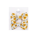 Floral cotton bow hair clips in yellow and blue print on white backing card - Yellow Blue Floral (PP286-12)