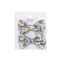 Set of two children's floral cotton bow hair clips with blue daisy patterns - Blue Daisy Floral (PP286-14)