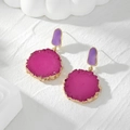 Vintage oversized irregular resin earrings with purple and fuchsia crystal texture and gold trim - Purple Irregular Round Style