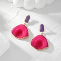 Vintage irregular geometric drop earrings with pink druzy stone and purple enamel finish - Inverted U-Shaped Style