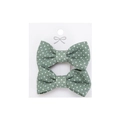 Set of two green floral cotton bow hair clips with white polka dots for girls - Green Polka Dot (PP286-16)