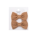 Set of two cute brown polka dot bow hair clips with linen fabric texture on white card - Brown Polka Dot (PP286-18)
