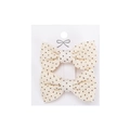 Pair of beige cotton hair clips with dark brown polka dots on a display card - Beige Polka Dot (PP286-19)