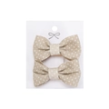 Pair of light brown cotton hair clips with white polka dot bows on a display card - Light Coffee Polka Dot (PP286-20)