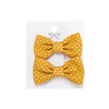 Pair of yellow hair clips with white polka dots on floral cotton fabric bows - Yellow Polka Dot (PP286-21)