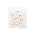 Floral cotton bow hair clips with cherry print in cream white for girls, set of 2 - Beige Cherry (PP286-23)