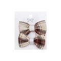Pair of brown plaid fabric bow hair clips for girls on a white presentation card - Coffee Gingham (PP286-24)