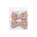 Set of two floral cotton bow hair clips in beige with white cross patterns on cards - Star Print (PP286-25)