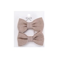 Pair of brown and white striped fabric bow hair clips displayed on a white card - Brown White Stripe (PP286-26)