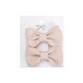 Pair of beige houndstooth fabric bow hair clips for girls displayed on a white card - Beige Houndstooth (PP286-27)