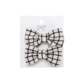 Pair of children's cotton hair clips featuring classic black and white checkered bow tie - Black White Gingham (PP286-30)