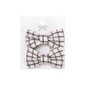 Pair of brown checkered floral cotton bow hair clips for girls on display card - Brown White Gingham (PP286-31)