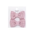Set of two pink checkered cotton bow hair clips for girls on white card display - Pink Mini Gingham (PP286-32)