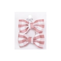 Red and white checkered fabric bow hair clips for girls on a white retail display card - Red White Gingham (PP286-35)