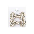 Floral print cotton bow hair clips for girls featuring yellow flowers on white card - Yellow Floral (PP286-13)